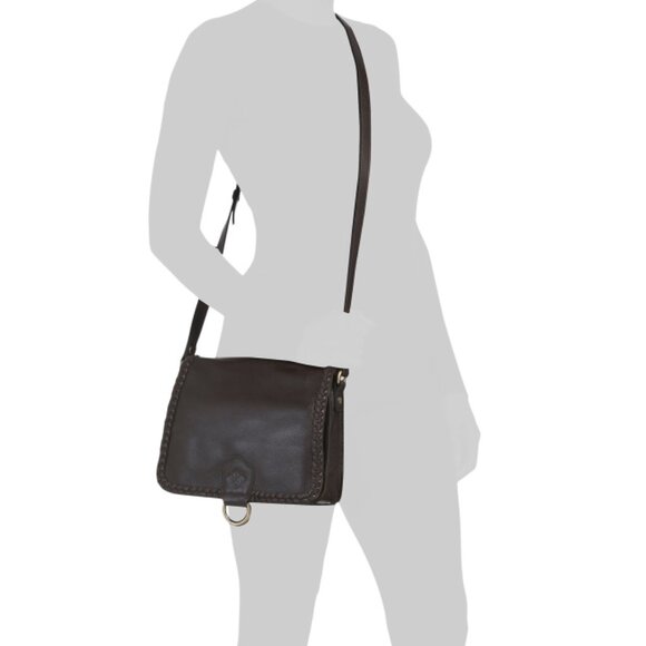 PATRICIA NASH Chocolate Leather Ilina Flap Crossbody With Braided Edges - Picture 2 of 2